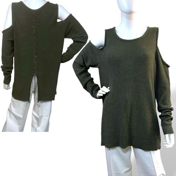 Torrid Olive Green Cold Shoulder Lace Up Long Sleeve Sweater Sz 2X - Picture 13 of 13